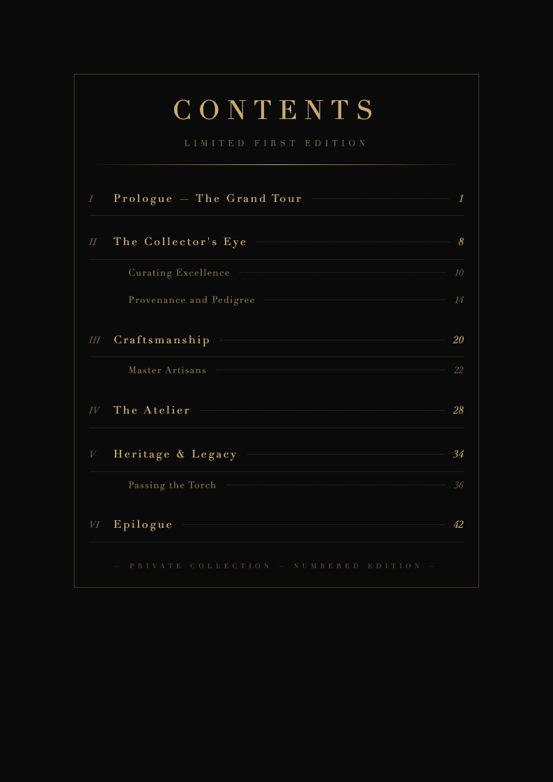 Luxury premium table of contents